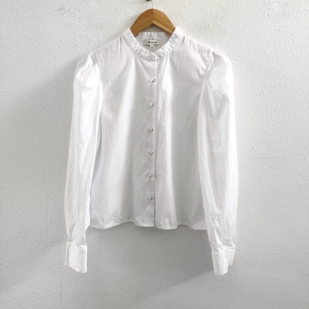 MADEWELL Paulina Cotton Poplin Band Collar Button-Up Shirt Size Medium - Picture 2 of 9